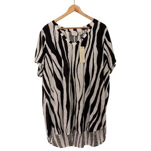Rachel Zoe Linen Lightweight Zebra Print Tunic 2X Resortwear Beach Animal NWT